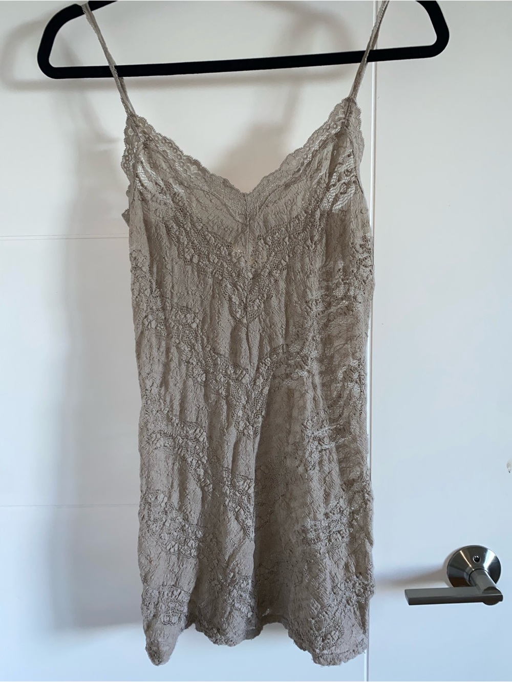 Free People Taupe Lace Chemise with Spaghetti Straps